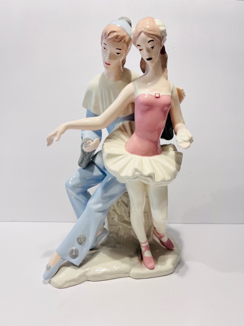 Vtg Very Rare Spanish Porcelain Large Sculpture Pierrot & Ballerina Lladro Style